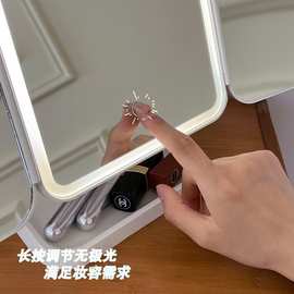 跨境贝壳补光化妆镜 带灯台式折叠梳妆镜出口外贸OEM来样定制