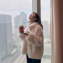 2024海宁秋冬新款羊剪绒皮草外套羊羔毛大衣女皮毛一体小个子立领