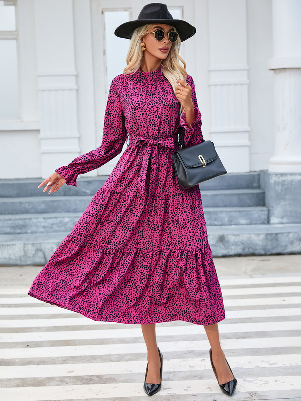 Model Real Shot Amazon 2323 Cross-border Foreign Trade Autumn and Winter Printed Fashion Slim Long Sleeve Cake Skirt Women's dress Model Real Shot Amazon 2323 Cross-border Foreign Trade Autumn and Winter Printed Fashion Slim Long Sleeve Cake Skirt Women's dress