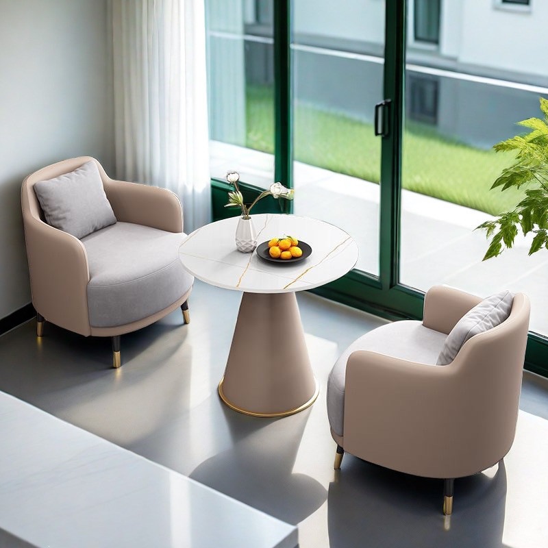 Simple balcony single sofa and coffee table set, suitable for leisure use in hotels, sales offices, meeting rooms, and beauty salons