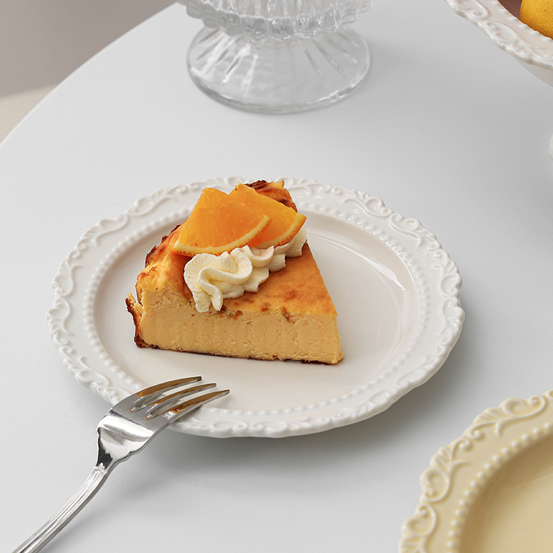 Ins Embossed Ceramic Tableware Set, Retro-Style Dinner Plate, Western-Style Dinner Plate, Palace-Style Cream-Colored Ceramic Plate Ins Embossed Ceramic Tableware Set, Retro-Style Dinner Plate, Western-Style Dinner Plate, Palace-Style Cream-Colored Ceramic Plate