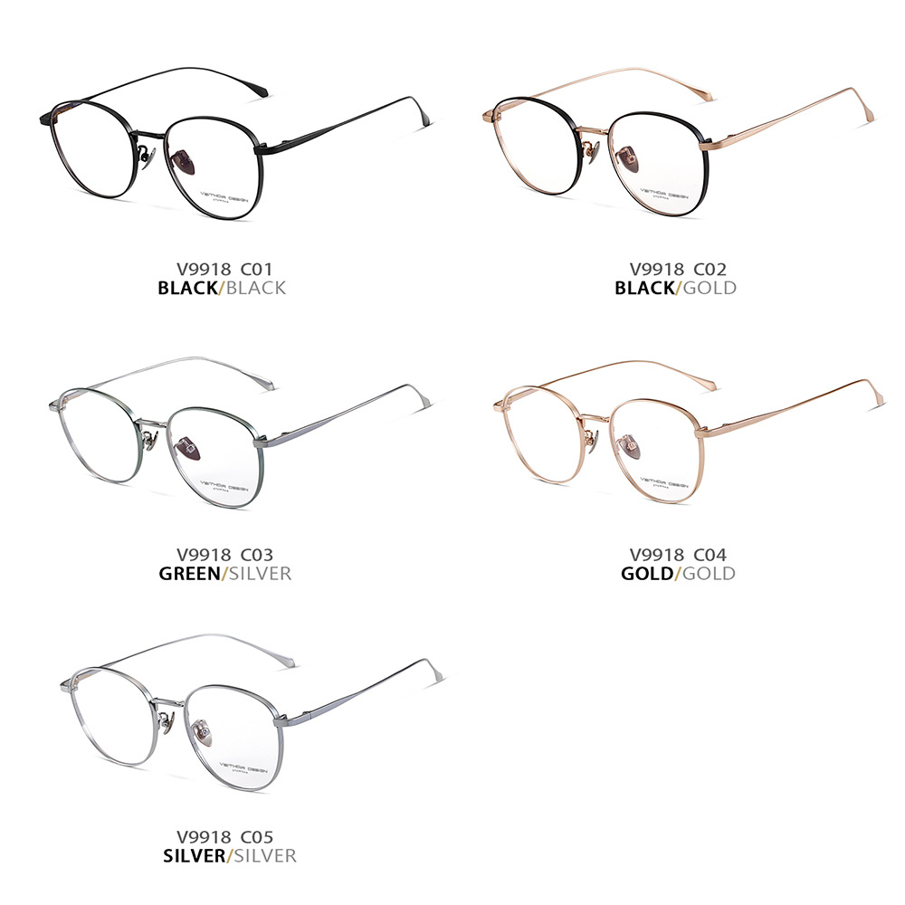Marco de espejo de miopía óptica de titanio puro para hombres y mujeres retro redondo simple con grado transfronterizo punto 9918