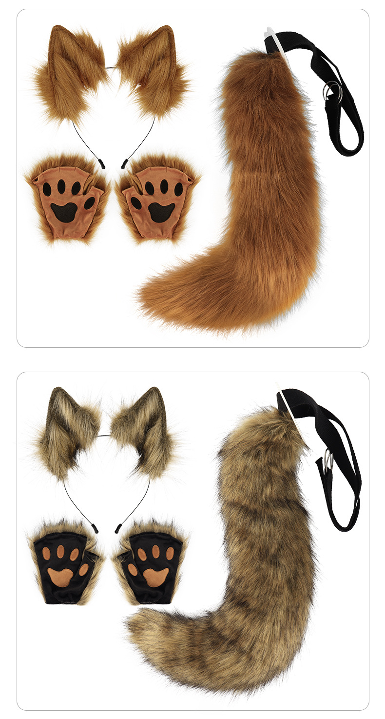 Hallowmas Unisex ear headband animal tail Halloween suit animal claw simulation plush animal ears cos accessories_voghion.com