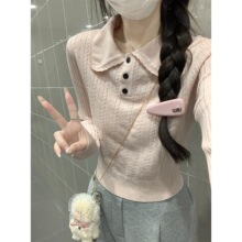 美式2025秋季韩版甜美收腰减龄娃娃领6羊毛针织衫毛衣女打底上衣