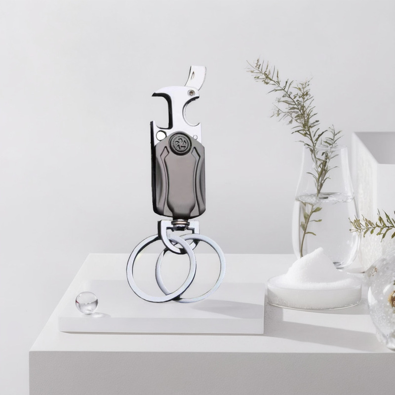 Multifunctional Keychain Fidget Spinner with Pocket Knife Bottle Opener Phone Holder Double Ring Creative Multifunction Keychain