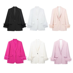 欧米越境婦人服卸売 女性用カジュアル羽根飾りストレートスーツジャケット ファッション都会通勤