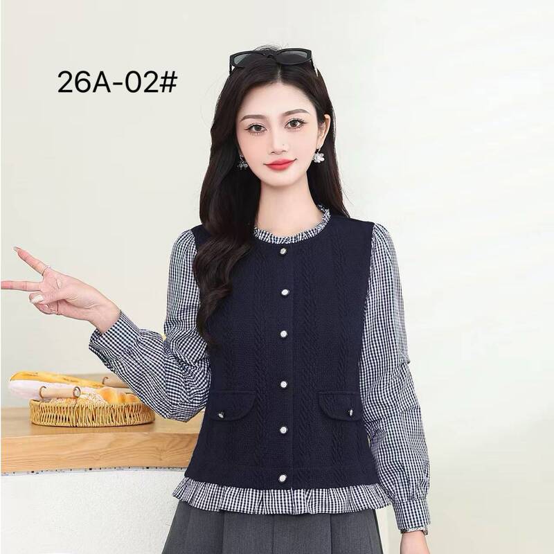 6A02 Spring and Autumn Fashionable and Stylish Patchwork Knit Fake Two-Piece Versatile Long-Sleeve Top 6A02 Spring and Autumn Fashionable and Stylish Patchwork Knit Fake Two-Piece Versatile Long-Sleeve Top