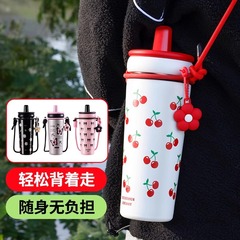 見栄えの良い女の子の魔法瓶カップ女性の新しい 316 ステンレス鋼保冷ウォーターカップ大容量カップストロー卸売