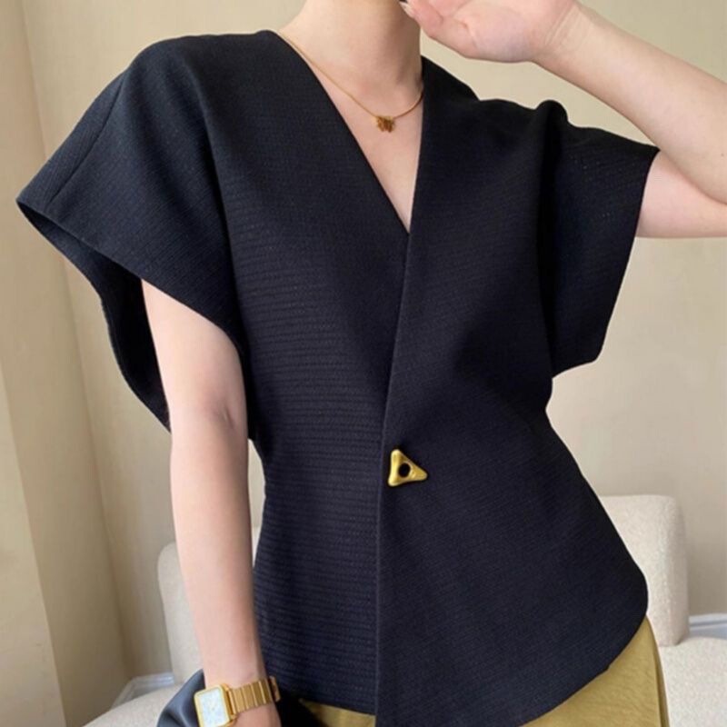 One-Button Waist Slimming Fashionable Top French Style Asymmetric Suit Off-Shoulder Sleeve Vest Vest Design