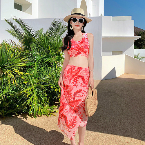 2025 Women's Fairy-like Bikini Set Bikini Separate Three-Piece Set Conservative Slimming Belly Covering Sexy Hot Spring Swimwear