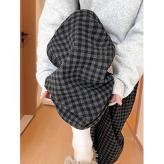 レトロカジュアルチェック柄ワイドレッグパンツ女性のための 2025 新しい秋と冬のハイウエストプラスベルベット暖かいルーズ多用途ストレートパンツ