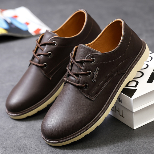  Spring Men's Casual Leather Shoes Korean Style Trendy Men's Shoes Waterproof Breathable Men's Shoes Young and Middle-aged Men's Shoes Low-top Shoes