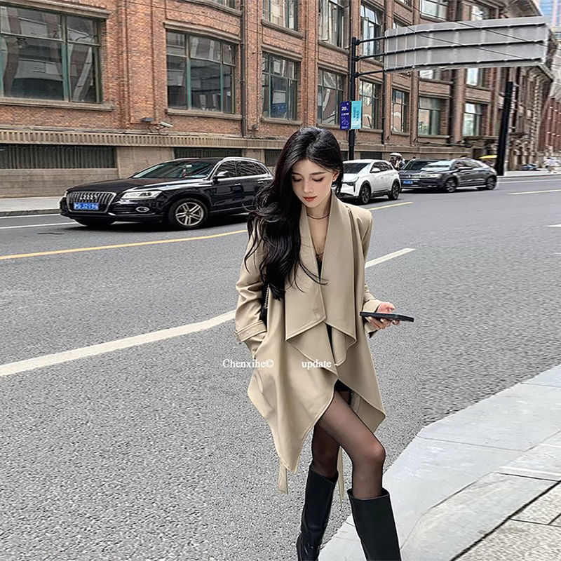 春秋中长款百搭英伦风衣女时髦小个子感西装外套潮|undefined