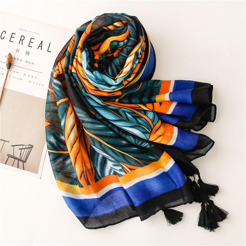 Ethnic Blue-yellow Contrast Color Big Leaves Shawl Wholesale Nihaojewelry display picture 5