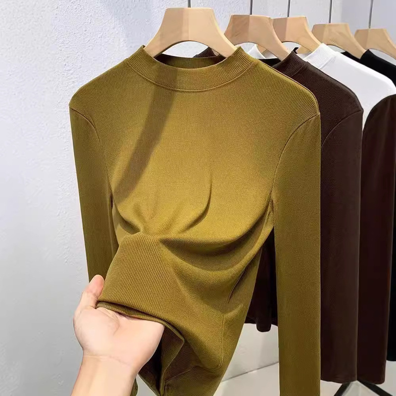 Autumn and Winter New Thread Base Shirt Women's Slim-fit Slimming Elegant Simple All-match Long-sleeved T-shirt Base Shirt Top