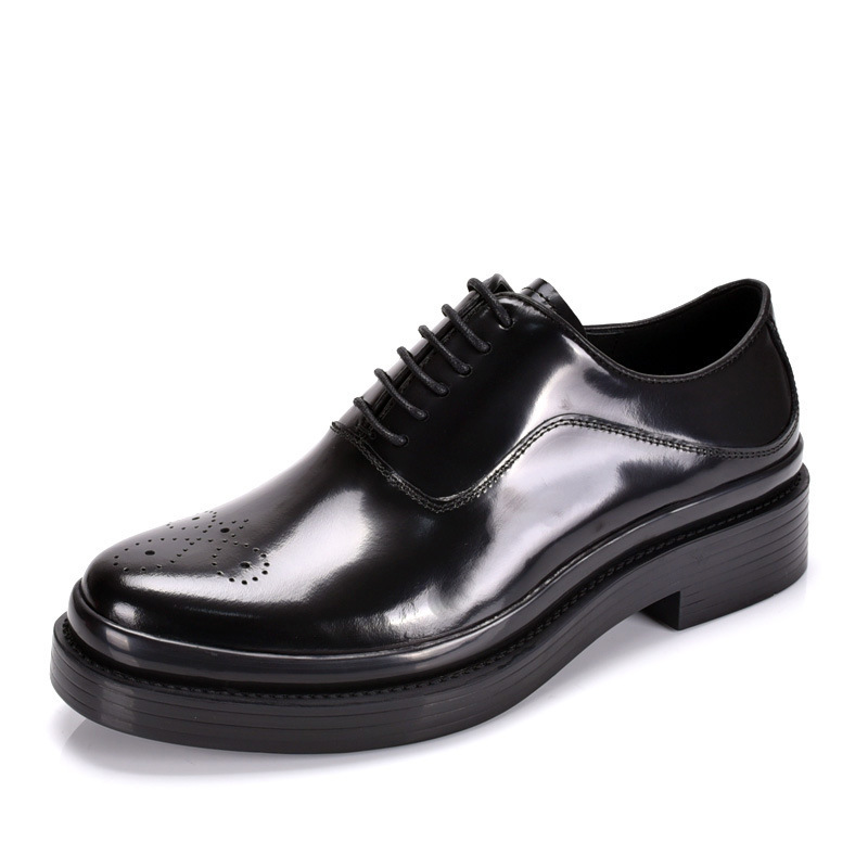 European Style Spring and Autumn New Men's High-Heeled Business Formal Leather Shoes Lace-Up Casual Shoes Glossy Polished Youth Shoes for Men