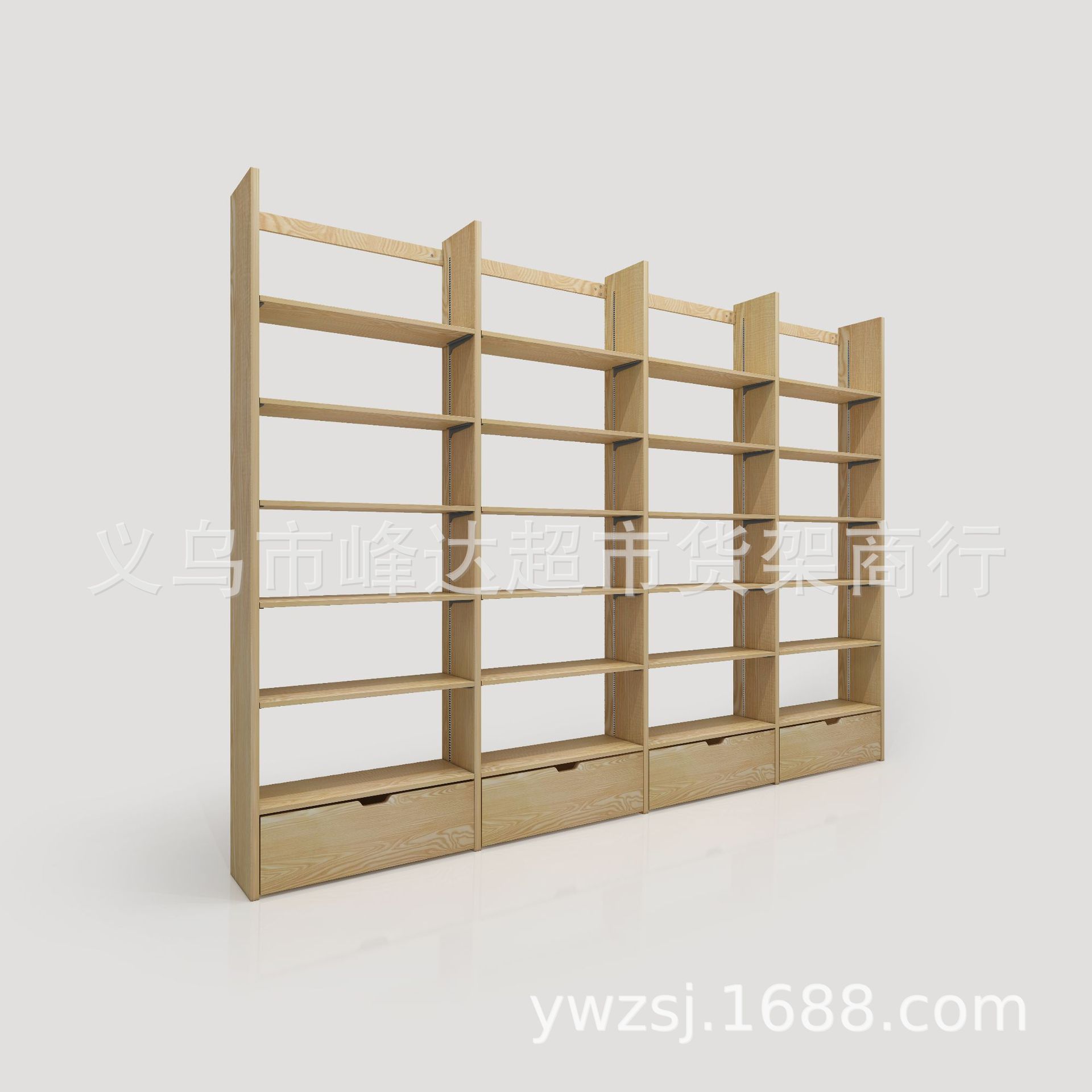 钢木结合单面百货玩具盲盒商超货架 文创展厅手办饰品展示柜