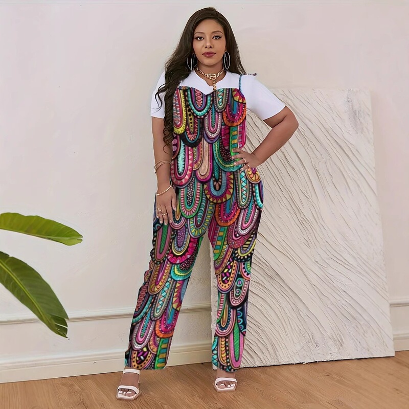 2026 European and American Style Loose Casual Sleeveless Jumpsuit with Pockets, Bohemian Style Plus-Size Women's Clothing