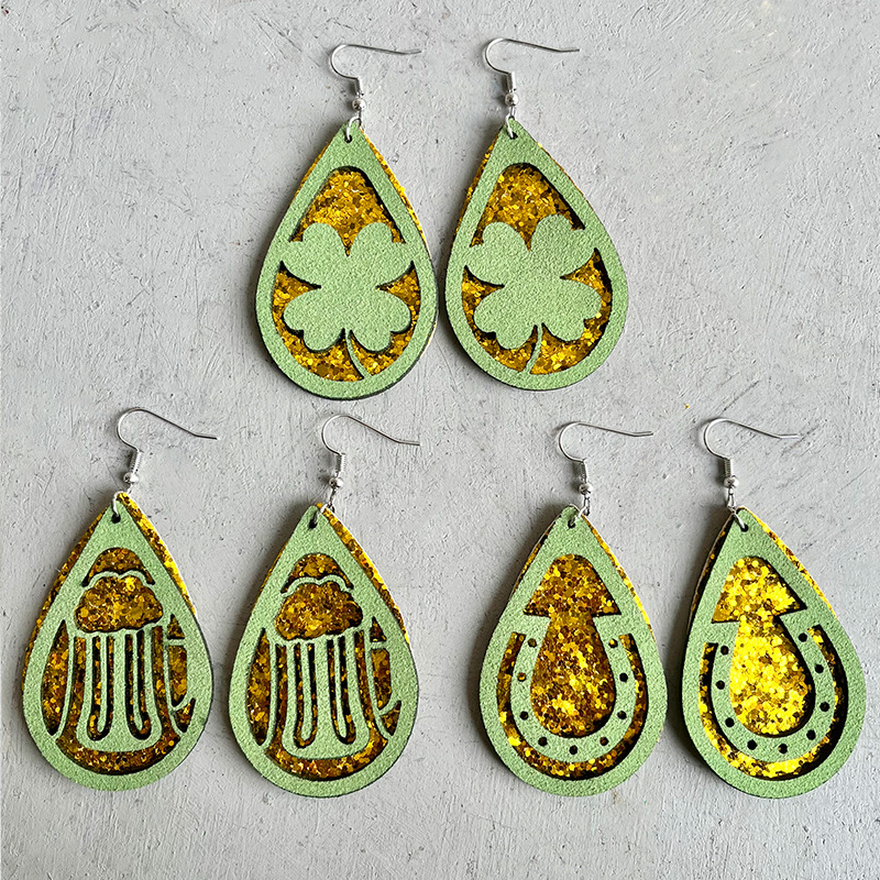 1 Pair Fashion Water Droplets Pu Leather Sequins Womenu0027S Drop Earrings
