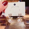Fashionable design earrings from pearl, brand silver needle, European style, trend of season, diamond encrusted, silver 925 sample
