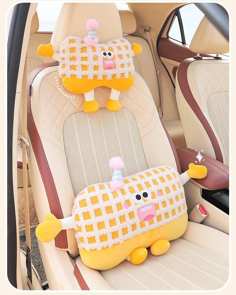 Cartoon car lumbar support, creative and cute car lumbar cushion for girls, car pillow and lumbar support, car interior accessories for women
