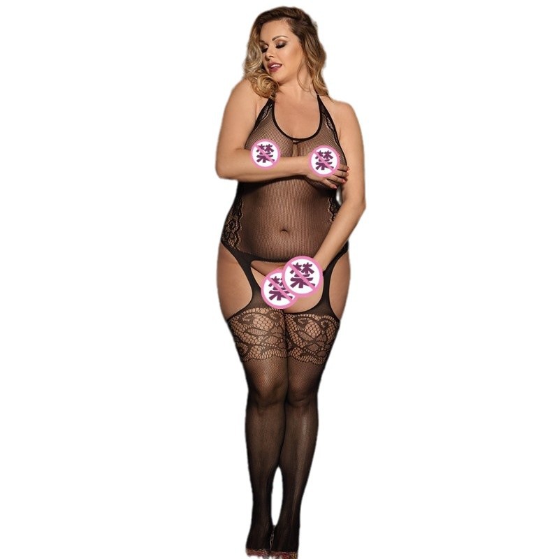 Europa y América más tamaño sexy medias sexy patrón perspectiva de una sola pieza calcetines colgando cuello elástico abierto-Extremo malla calcetines Comercio exterior al por mayor