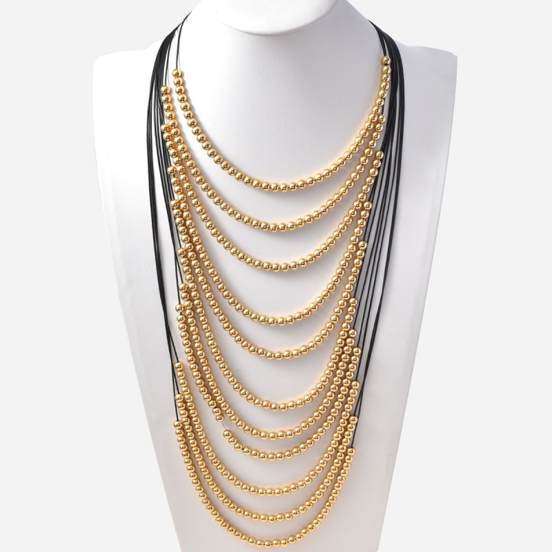 Bohemian Gold silver Imitation Pearl Exaggerated Multi-Layer Hip-Hop Women's Necklace Long Personalized Retro Woolen Chain Bohemian Gold silver Imitation Pearl Exaggerated Multi-Layer Hip-Hop Women's Necklace Long Personalized Retro Woolen Chain