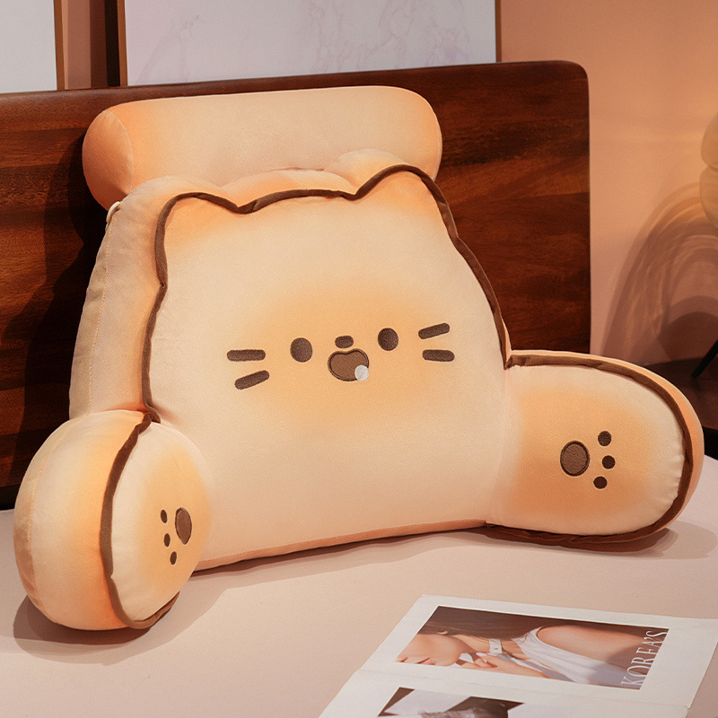 Mantequilla de galletas cojín de gato cabecera de la cama bolsillo de cama grande para jugar con el teléfono móvil cojín de respaldo cojín de respaldo cojín desmontable y lavable