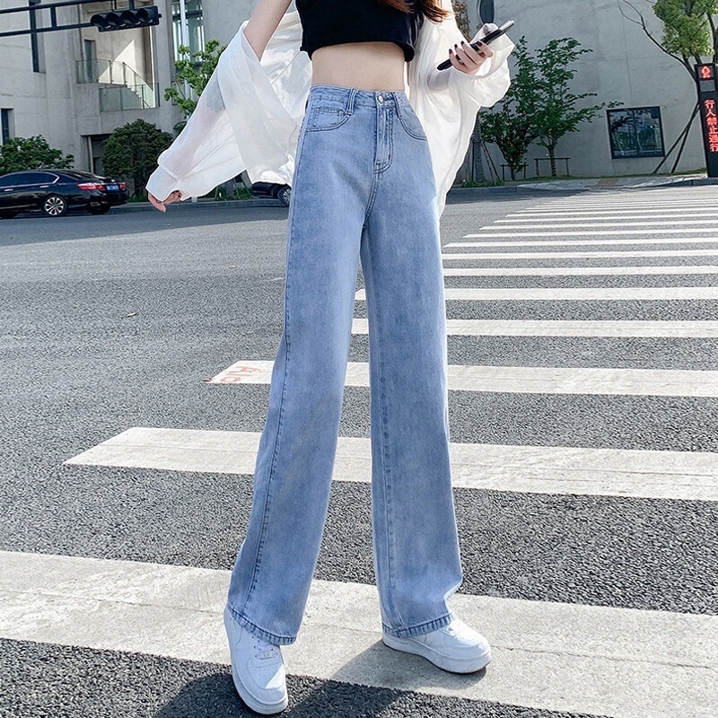 Women's wide-leg jeans for spring and autumn, Korean style, high-waisted, drapey, straight-leg, casual, versatile, loose, slimming, floor-length pants Women's wide-leg jeans for spring and autumn, Korean style, high-waisted, drapey, straight-leg, casual, versatile, loose, slimming, floor-length pants