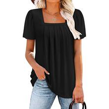 I 76138 Ruched square neck solid short tee ���巽�촿ɫ����