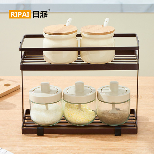 Japanese kitchen storage rack countertop double-layer spice rack bathroom washbasin organizer multi-purpose iron storage rack