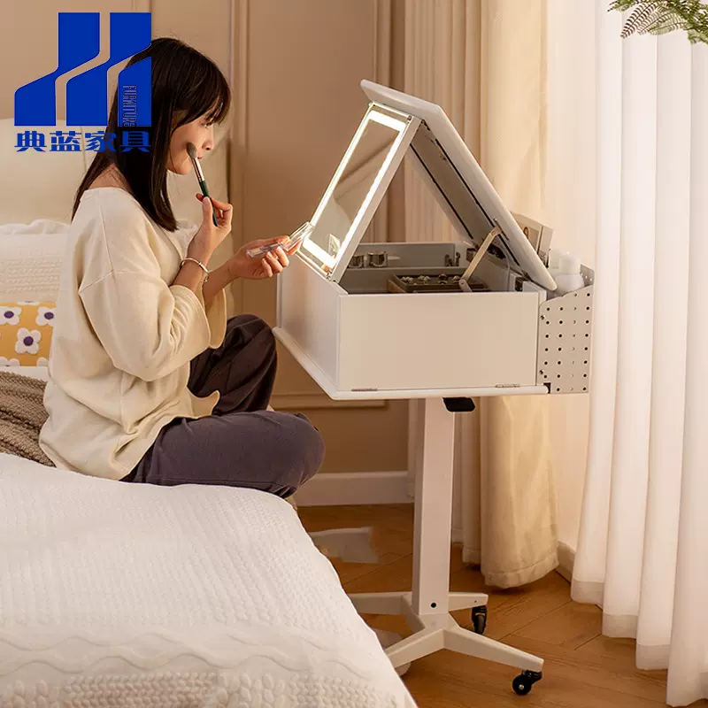 亚马逊爆款迷你梳妆台卧室翻盖移动板式小型化妆桌飘窗化妆收纳柜