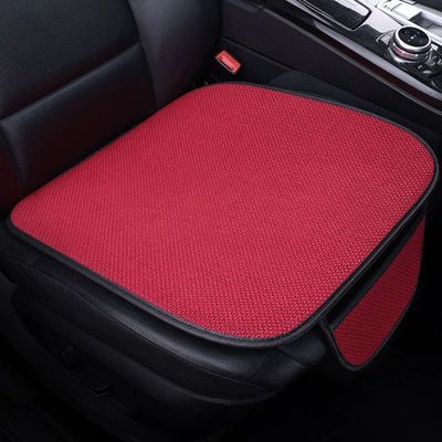 Linen Three-piece Seat Cushion Four Seasons Pad - cotton-and-linen-style-burgundy-1-small-pad-on-the-front-suitable-for-all-seasons-with-pocket-leather-edging