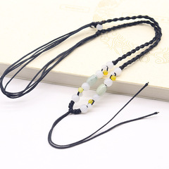 簡約民族風配件三通翡翠輔料編織繩 帶珠辮子項鍊繩半成品吊墜繩