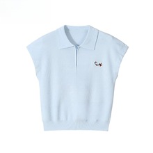 （特价清仓）polo领半拉链冰丝正肩短袖t恤女夏季 韩系针织衫上衣