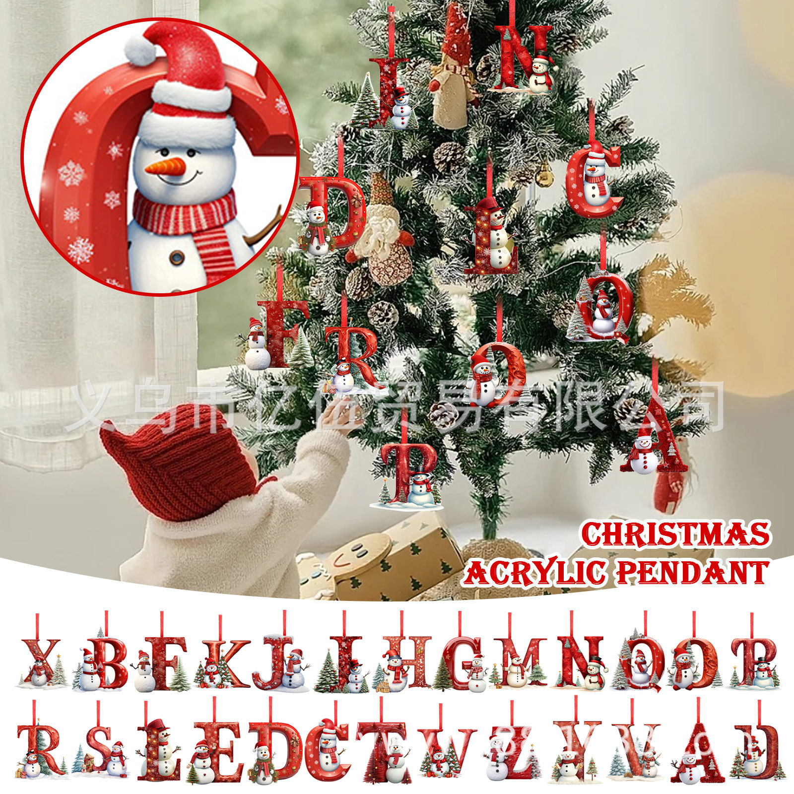 Nuevos productos transfronterizos 26 letras muñeco de nieve bebé colgante de Navidad acrílico plano árbol de Navidad decoración para el hogar colgante image 32