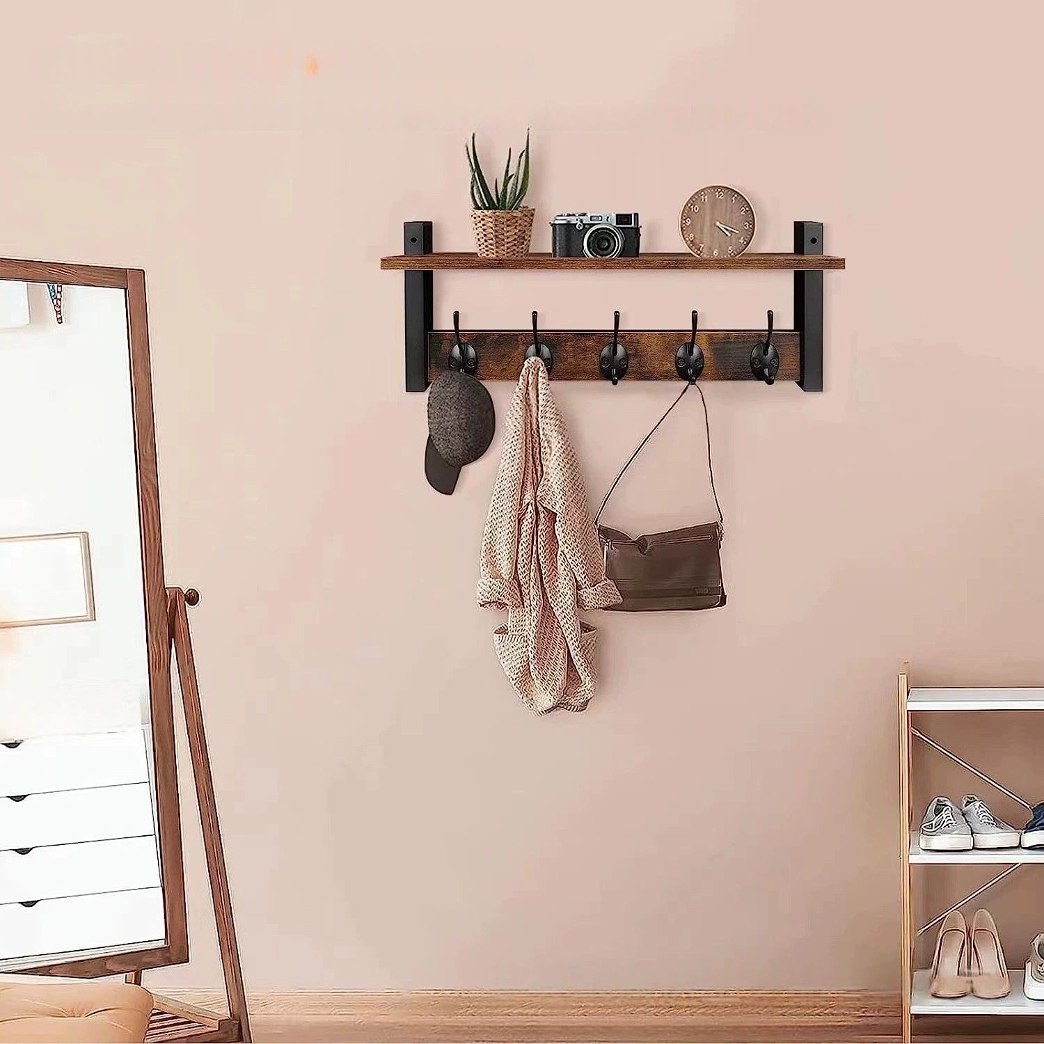 Простая деревянная настенная полка для хранения, декоративная полка для украшений для гостиной, полка для ключей, полка для хранения в ванной комнате из цельного дерева