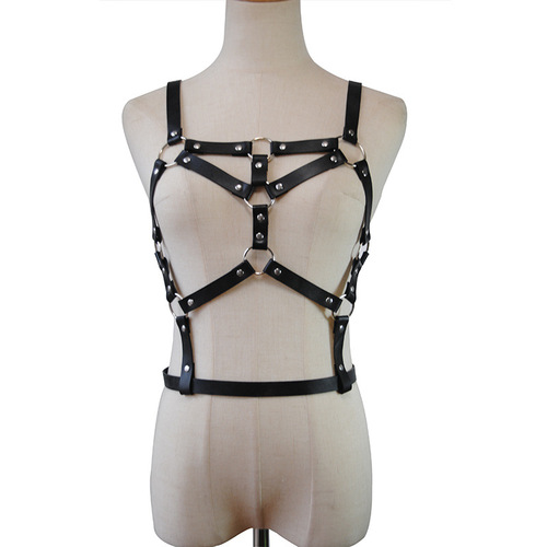 Europe and the United States street hiphop Gothic style dance strap tops fashion punk wind leather bra sexy exaggeration bondage straps waist chain