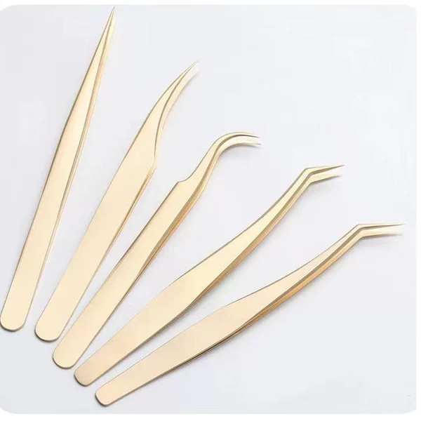 Pearl Gold Eyelash Tweezers High Precision Eyelash Extension Tools Gold Feather Tweezers for Separating and Grafting Lashes Full Set with Sharp Tips