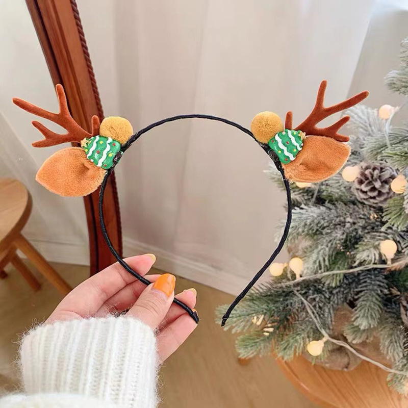 国境を越えたクリスマス森系ヘアバンド雪だるま鹿角ヘアアクセサリー子供祭りヘアクリップかわいいパーティー髪飾り|undefined