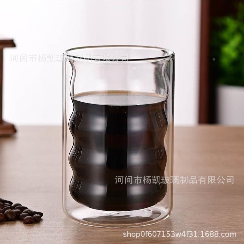 Vaso de vidrio de doble hilo transfronterizo, taza de agua de borosilicato, taza de café, taza de té con leche, taza de jugo, aislamiento térmico para el hogar