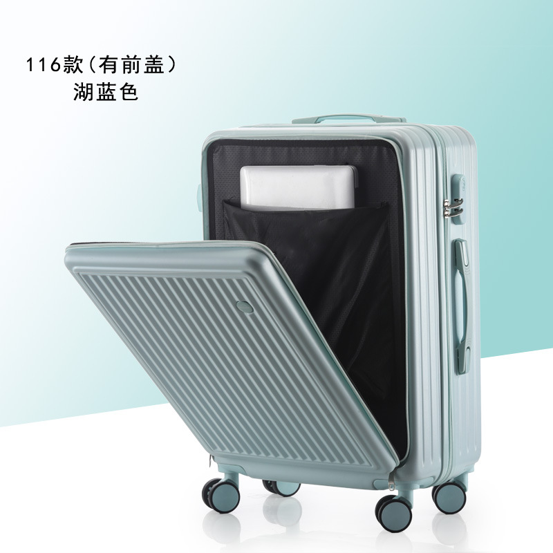 Cubierta delantera abierta equipaje viaje de negocios caja de contraseña caja de embarque caso de la carretilla del estudiante rueda universal caja de cuero al por mayor