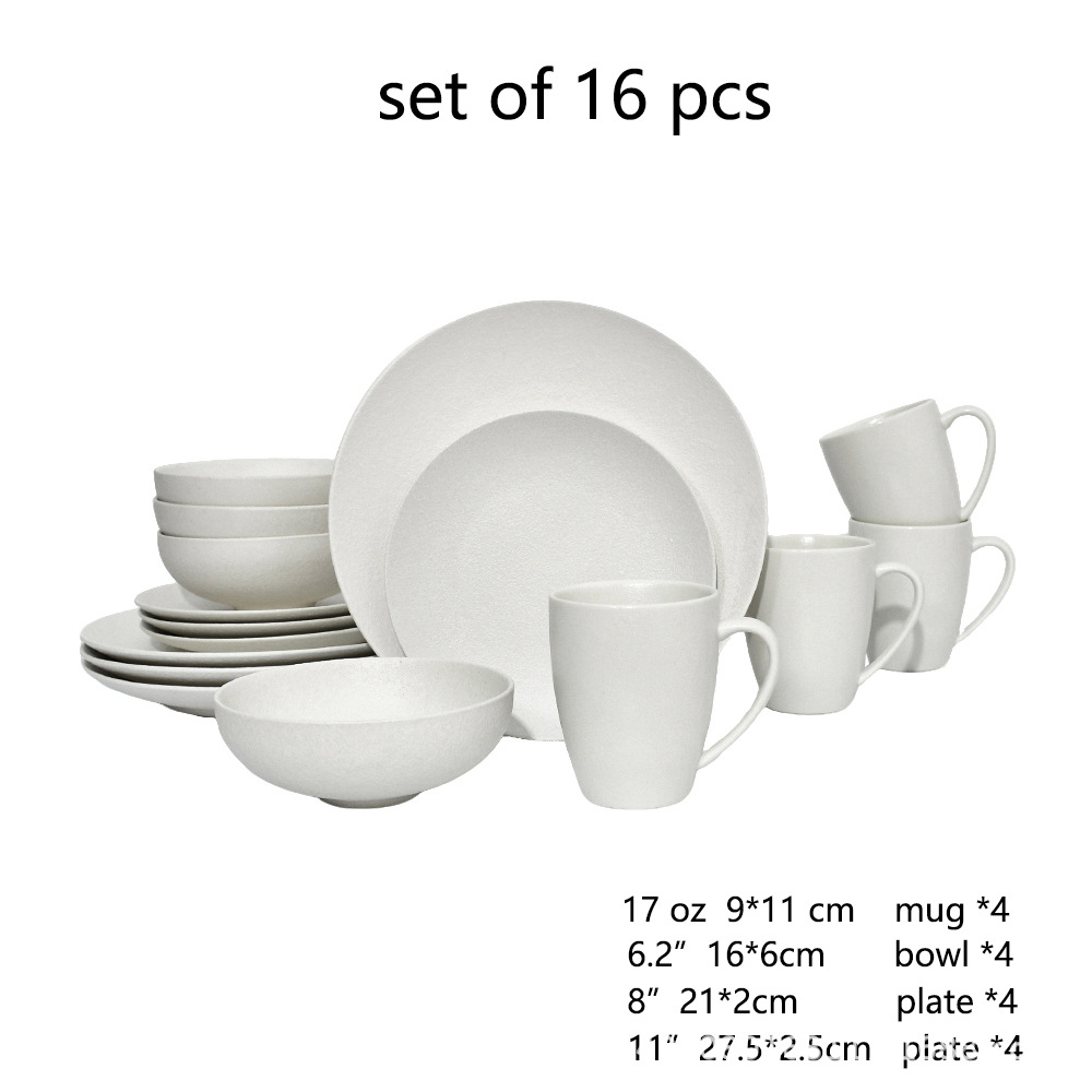 Juego de vajilla blanca mate para hogar, 16 piezas, vajilla para hotel image 9