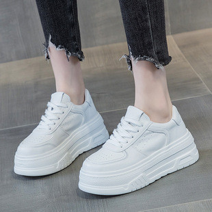Lightweight 6cm Platform Thick-Soled White Shoes for Women Genuine Leather 2025 Autum New Flats Casual Shoes Heightening Sneakers