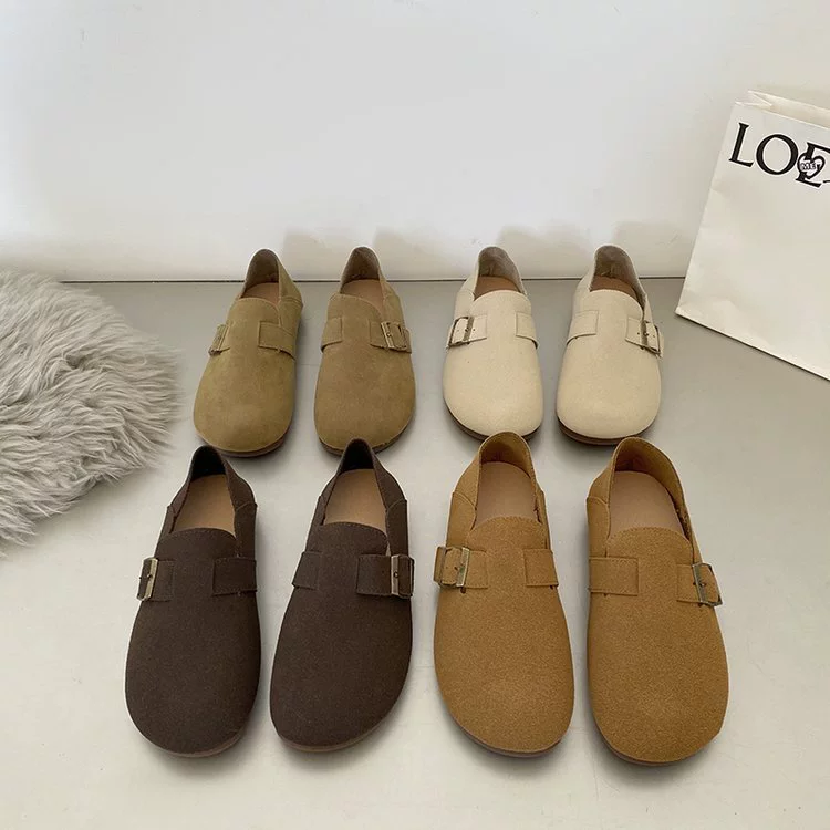 Женские туфли Birkenstock 2025 года, весна, корейский стиль, плоские женские туфли, новые туфли на одну ногу, ретро, мягкая подошва, одинарные туфли с рисунком бобов