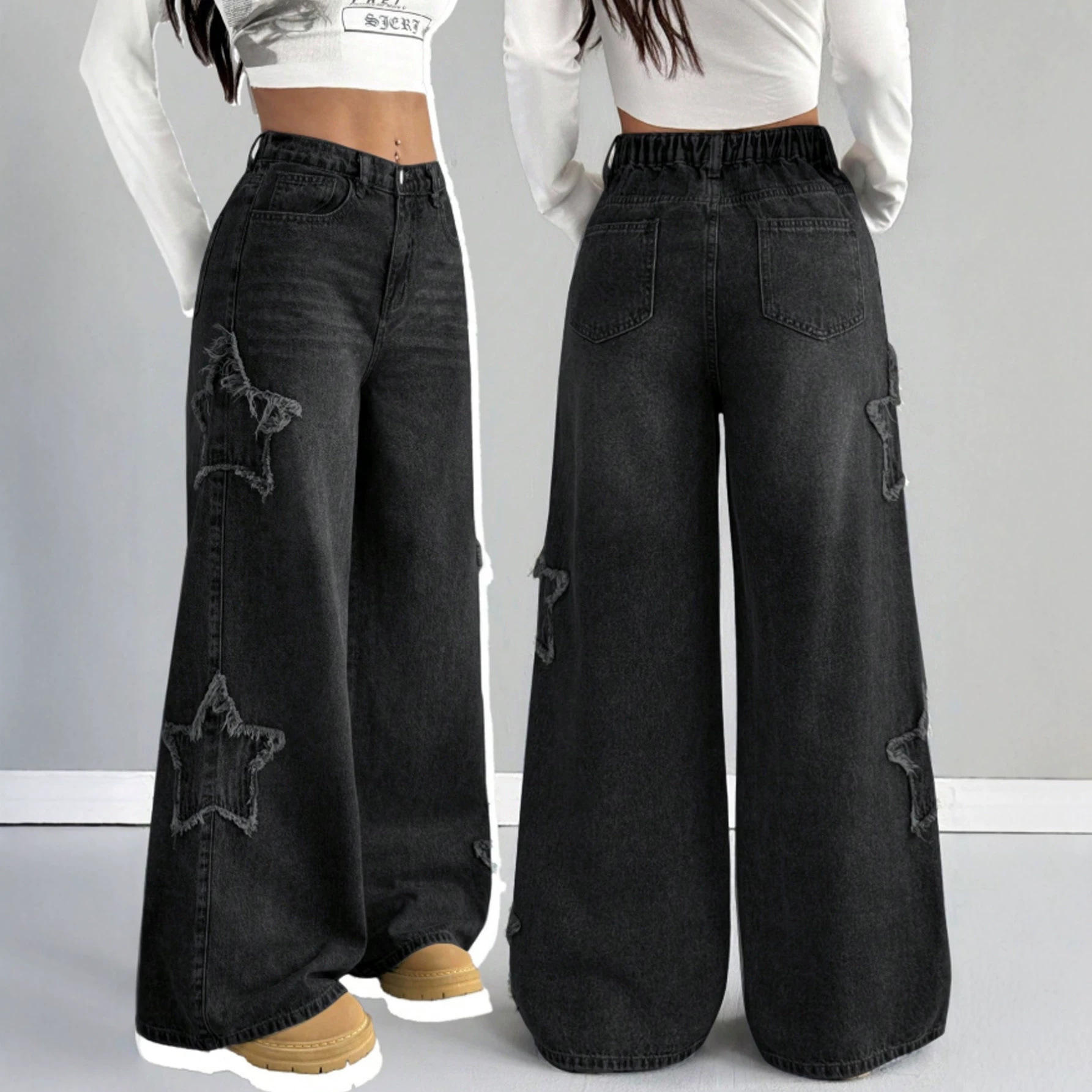 Cross-Border Girls' Spring and Autumn Jeans New Style for Older Children, Loose Casual Straight-Leg Pants, Stylish Versatile Wide-Leg Pants for Kids