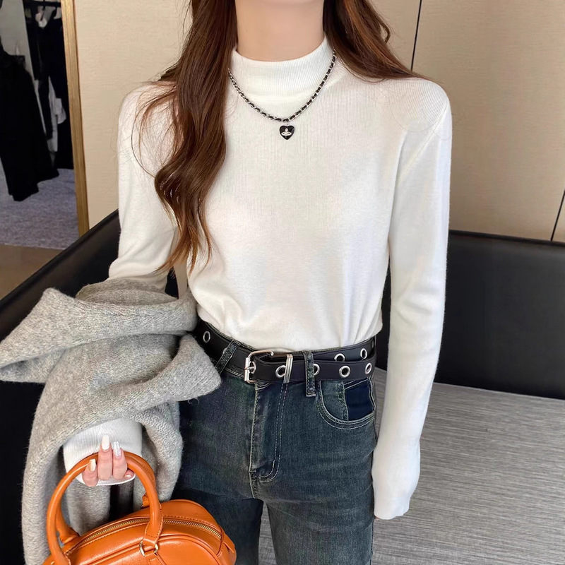 Customizable Solid Color Slim-Fit Sweater for Women, Autumn and Winter Inner Layer Knit Top, Korean Style New Long-Sleeve Sweater Customizable Solid Color Slim-Fit Sweater for Women, Autumn and Winter Inner Layer Knit Top, Korean Style New Long-Sleeve Sweater