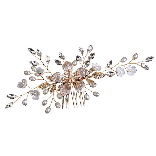 Korean bridal hair accessories hot-selling on eBay and Amazon: pearl hair comb for wedding, alloy flower shell wedding jewelry
