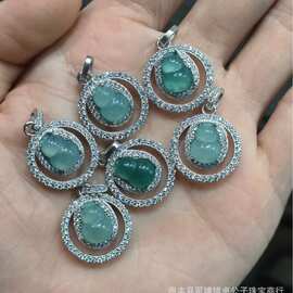 天然蓝水翡翠葫芦吊坠S925银镶嵌颜色鲜艳晶体通透时尚风格