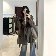 深棕色风衣外套宽松韩版短款设计小个子女生的时尚之选巨好看百搭